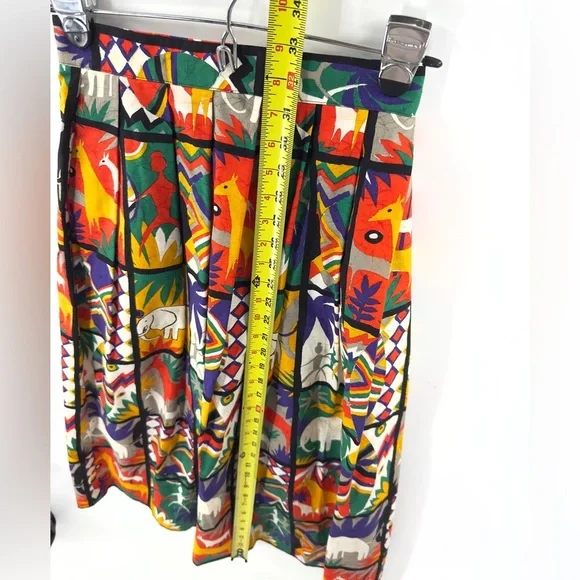 Vintage Safari Midi Skirt Womens 4 Art Statement Colorful Tribal Boho Indie USA - Picture 9 of 10